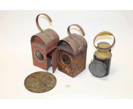 British Railways 3 aspect railway handle lamp together with a cast iron George Henderson of Kelso Jubilee thistle cutter plaq