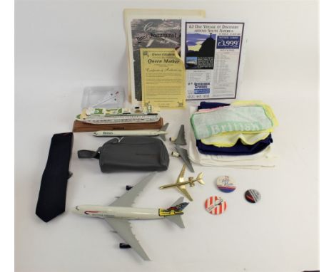 A collection of British Airways &amp; maritime themed collectables, including a mounted Ventura scale model cruise ship, airp