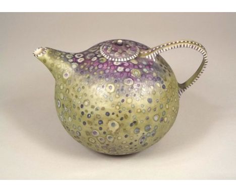 MARIA STEWART.
A Maria Stewart small porcelain teapot. Signed to the lid. Max width 14.5cm.  CONDITION REPORTS: This teapot i