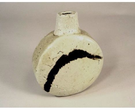 JANET LEACH.
A Janet Leach porcelain with grog flask shaped vase. Impressed personal & Leach Pottery marks.  Height 17cm. Pro