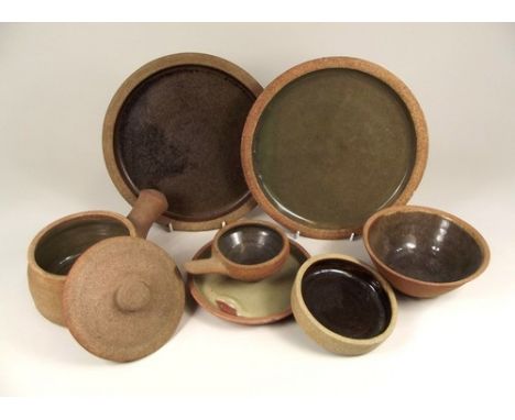LEACH STANDARD WARE.
Seven pieces of Leach Standard Ware. Pottery marks.  Plates 24cm diameter.