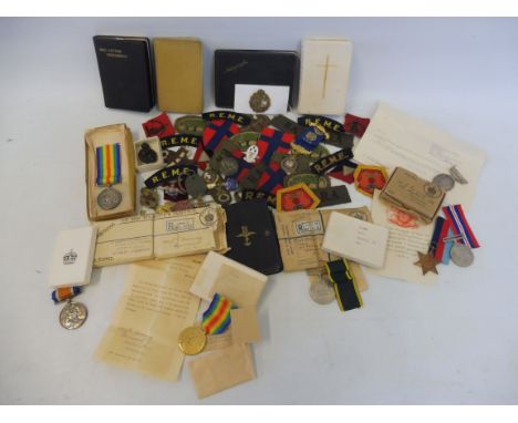 A collection of military medals, a WWI pair comprising War and Defence medals awarded to Airman J.A.Dunning R.A.F., 80339, wi