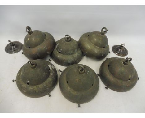 Six brass church globe holders, by repute circa 1948.