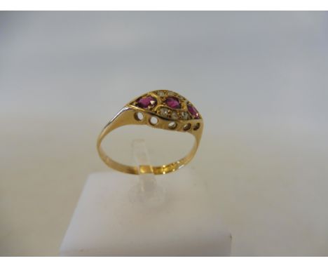 A cased 18ct gold Edwardian ruby and diamond ring, Birmingham 1905, size P/Q, 2.6g.