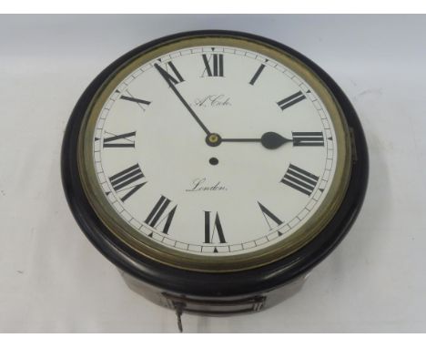 A 19th Century mahogany cased circular dial clock, with single fusee mechanism, marked to the dial A. Cole, London, 14 1/2" d