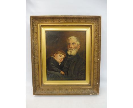 19th Century European School - portrait of a gentleman and a boy, indistinctly signed 'Juilley...1887', oil on canvas, gilt f