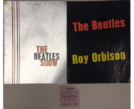 1963 THE BEATLES/ROY ORBISON and THE BEATLES SHOW TOUR PROGRAMMES AND TICKET. An original tour programme for The Beatles and 