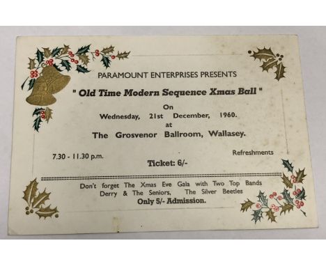 BEATLES / SILVER BEETLES 1960 TICKET. An extremely rare ticket for the "Old Time Modern Sequence Xmas Ball" at The Grosvenor 