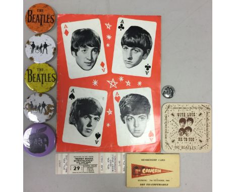FOUR ACES PROGRAMME AND BADGES ETC. Collection of Beatles memorabilia to include: an original 'Four Aces' programme from 1964