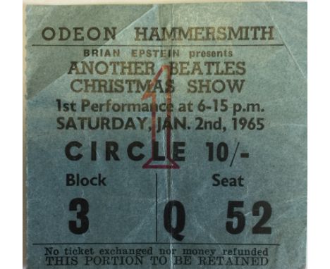 1965 CHRISTMAS SHOW TICKET. An original ticket stub for the Epstein 'Another Beatles Christmas Show' on Jan 2nd 1965 at the O