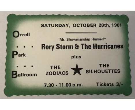 BEATLES RINGO / RORY STORM & THE HURRICANES. Rare ticket for a Rory Storm & The Hurricanes gig at the Orrell Park Ballroom on