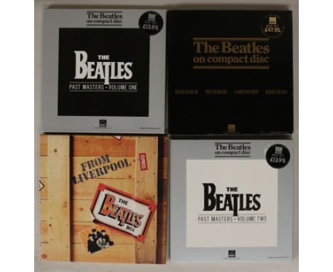 CD/CASSETTE BOX SETS. Ace selection of 3 x CD and 1 x cassette box sets. Titles are (HMV) The Beatles On Compact Disc - PPM/W