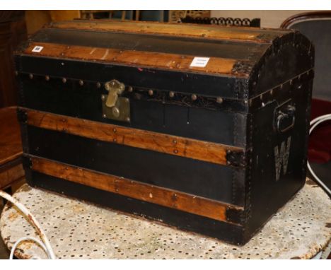A late Victorian domed top trunk, W.75cm, D.46cm, H.50cm