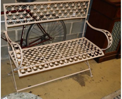 A painted metal garden bench, W.112cm, D.44cm, H.97cm