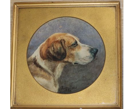 Minnie Rosa Bebb (1857-1938), portrait of a foxhound, watercolour, signed and dated 1886, framed tondo, Dia 22cm