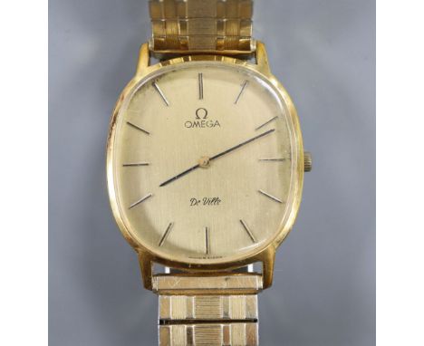 A gentleman's 1980's steel and gold plated Omega De Ville manual wind wrist watch, on associated strap, with box.