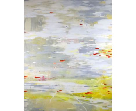 Suling Wang (1968, Taiwanese), oil on canvas, Mute swans flying over a lake, 242.5 x 200.5cm signed and inscribed verso 1999 