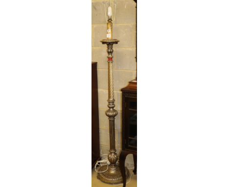A silvered carved wood lamp standard, with spiral and fluted column, H.160cm