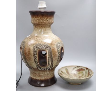 An early Mike Dodd Studio pottery bowl and a pottery lamp base, height 47cm