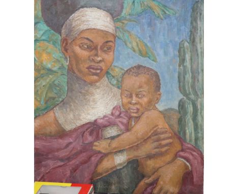 Grace English (1891-1956), oil on canvas, Portrait of an African mother and child, signed, 60 x 51cm, unframed