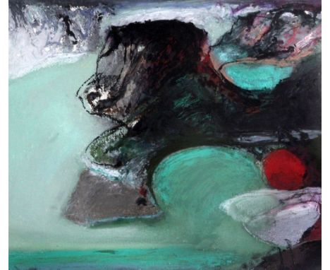 Kenneth Draper R.A. (1944-), mixed media work, 'Lagoon', 33 x 38cm signed, Contemporary Art Society Market label verso 13 x 1