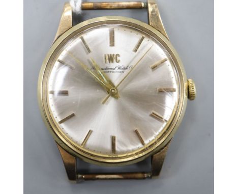 A gentleman's 9ct gold International Watch Company manual wind wrist watch, no strap, cased diameter 33mm ex. crown.CONDITION