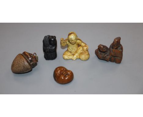 Three various netsuke and two other carvings