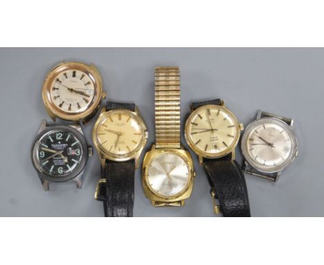 Six assorted gentleman's wrist watches including Timex, Rotary and Forster.