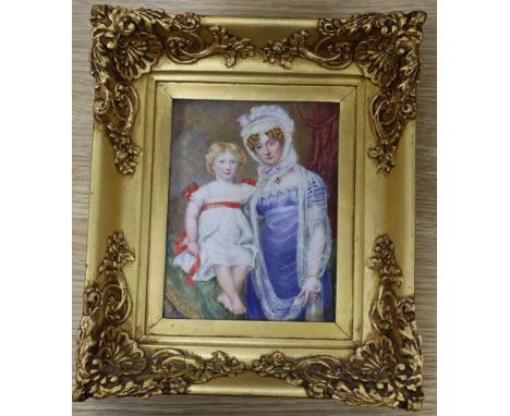 Victorian School, watercolour on ivory, miniature portrait of Mary, daughter of Rev. Richard Bullock of Streatham and her son