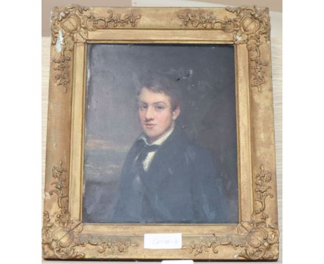 Victorian School, oil on mill board, Portrait of a young man, 27 x 22cm