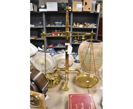 A rare set of early 20th Century 'Westminster Bank' money scales &amp; weights marked Westminster Bank, 62cm tall