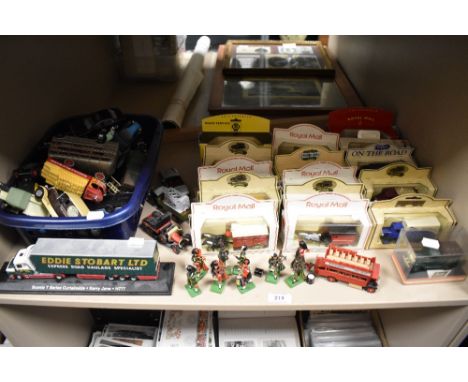 An assorted collection of diecast models, to include Lledo Royal Mail Commemorative Collection toys, an Atlas Editions Eddie 