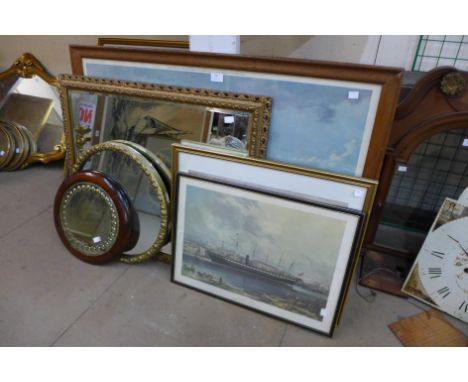 Three nautical prints and three mirrors 