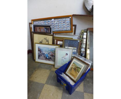 Assorted framed automotive cigarette cards, prints, etc. 