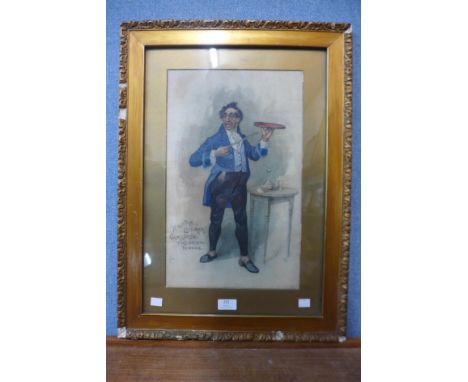 J.R.J., portrait of a man, "Ye Old Time Lecturer, Gentlemen it is Second to None", watercolour, framed 