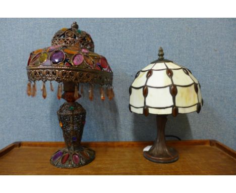 A Tiffany style table lamp and another 