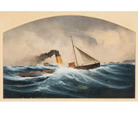 J. JONES, gouache - naive pierhead painting of steamer 'Wolfhound' in choppy seas, c. 1910, signed, 38 x 61cmsProvenance: pri