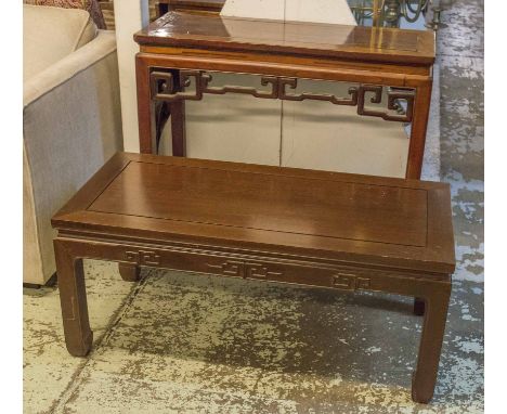 PAINTING TABLE, 19th century Chinese elm and rosewood with angular scroll frieze 79cm H x 100cm x 40cm and a modern Chinese h