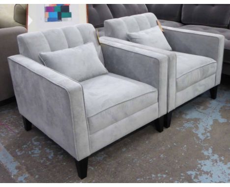 ARMCHAIRS, a pair, light blue upholstery, 79cm x 82cm x 77cm H. (2)