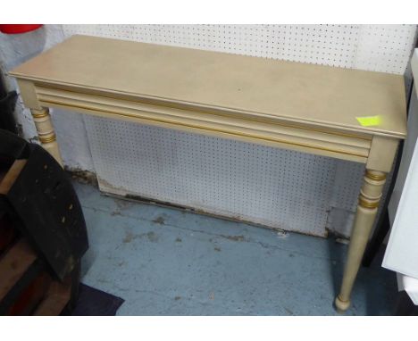 CONSOLE TABLE, French provincial style, grey painted, 122cm x 38cm x 82cm. (slight faults)