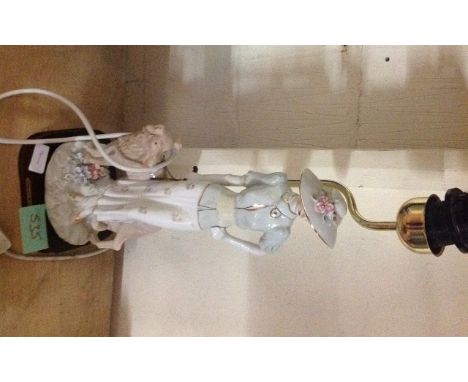 Ceramic Woman with Dog Lamp. 