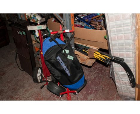Golf Bag Trolley, Squash Racquet, Part Set of Golf Clubs, Street Hockey Stick. 