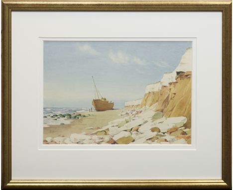 P R MILLER (SCOTTISH),BEACHED BOATwatercolour on paper, signed24cm x 35cmMounted, framed and under glass