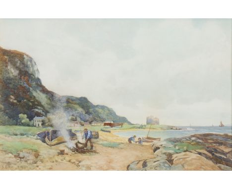 J R MILLER (BRITISH 1880 - 1912), PORTENCROSS CASTLE; and AYRSHIRE SCENE (A PAIR) watercolour and gouache on paper, each sign