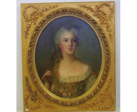 Eighteenth century style portrait of a lady in decorative gilt frame, 78cm X 66cm approx