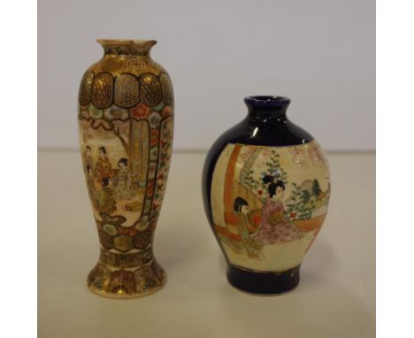 Two small Japanese ceramic vases 9cm & 12cm high, the larger with chip to rim