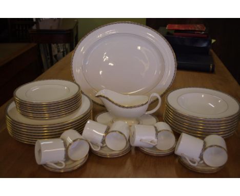 Royal Worcester dinner service 'Francesca' pattern, comprising 8 each of dinner, entree & dessert plates, 8 demitasse cups & 