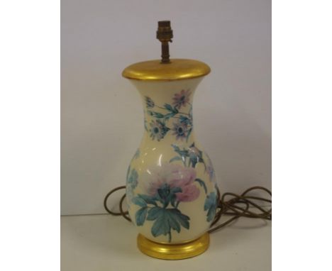 Large ceramic electric lamp base with floral decoration, 38 cm high approx.