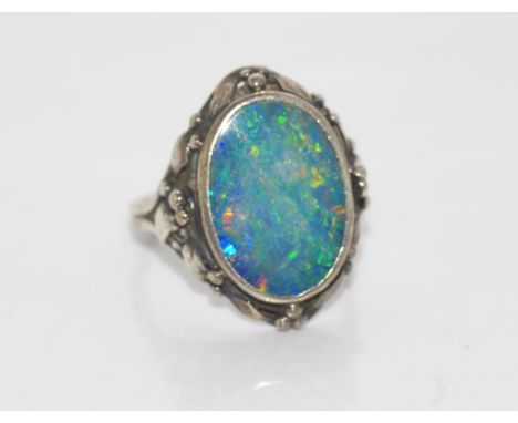 Vintage silver and opal doublet ring in Roda Wagner style, size:J-K/5