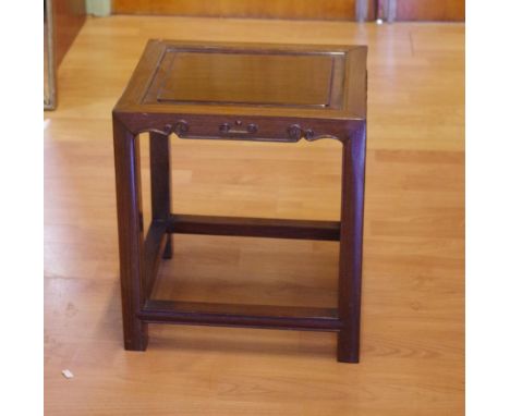 Vintage Chinese scroll carved hardwood stool 31cm x 36cm, 41cm high approx